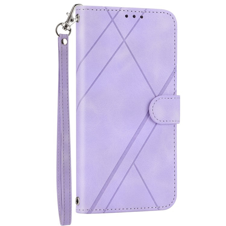 For Google Pixel 9a Case Imprinted Line Leather Phone Cover with Handy Strap - Purple