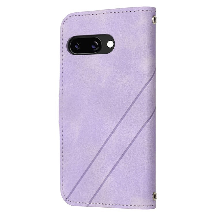 For Google Pixel 9a Case Imprinted Line Leather Phone Cover with Handy Strap - Purple