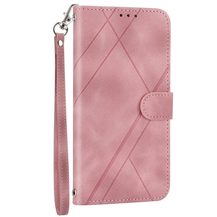 For Google Pixel 9a Case Imprinted Line Leather Phone Cover with Handy Strap - Pink