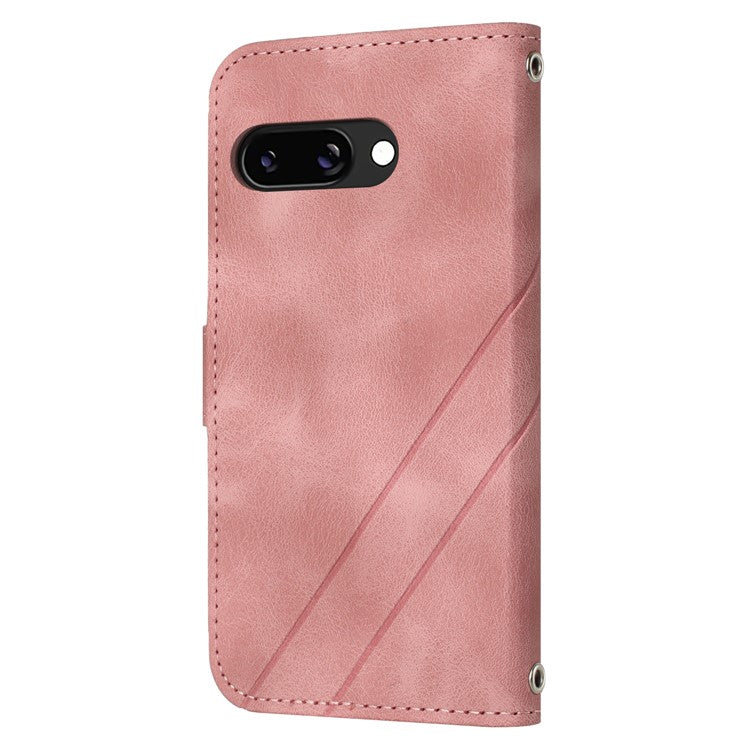 For Google Pixel 9a Case Imprinted Line Leather Phone Cover with Handy Strap - Pink