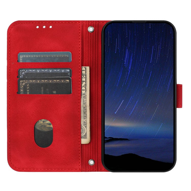 For Google Pixel 9a Case Imprinted Line Leather Phone Cover with Handy Strap - Red