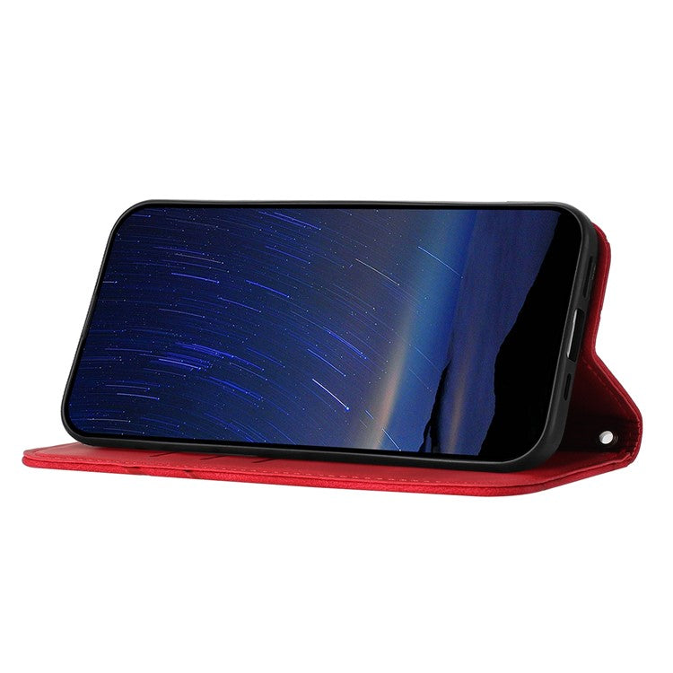 For Google Pixel 9a Case Imprinted Line Leather Phone Cover with Handy Strap - Red