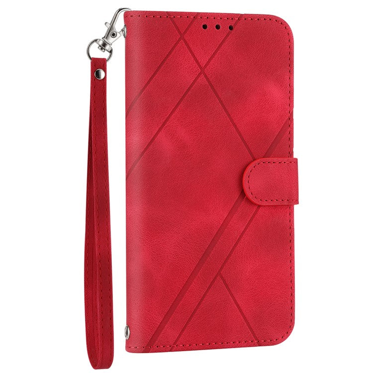 For Google Pixel 9a Case Imprinted Line Leather Phone Cover with Handy Strap - Red