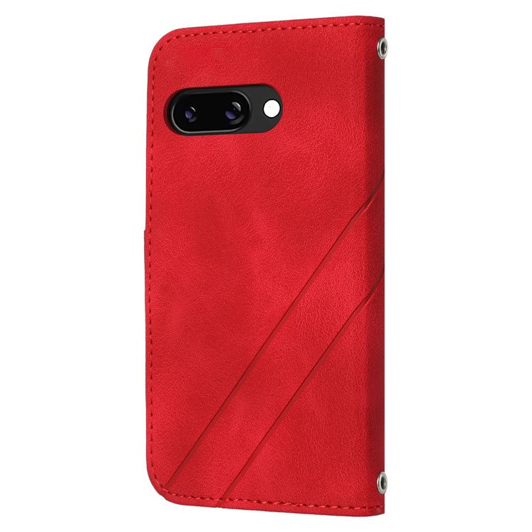 For Google Pixel 9a Case Imprinted Line Leather Phone Cover with Handy Strap - Red