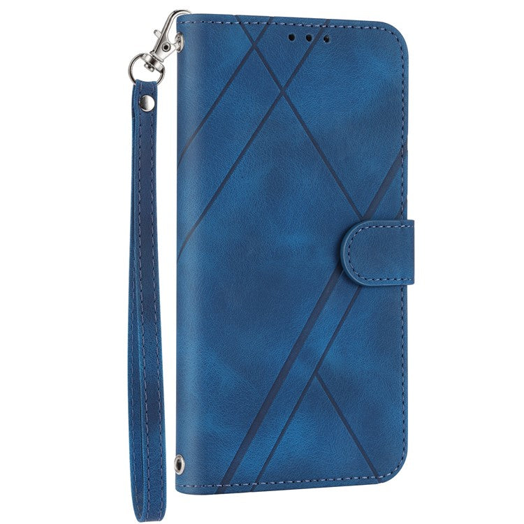 For Google Pixel 9a Case Imprinted Line Leather Phone Cover with Handy Strap - Blue