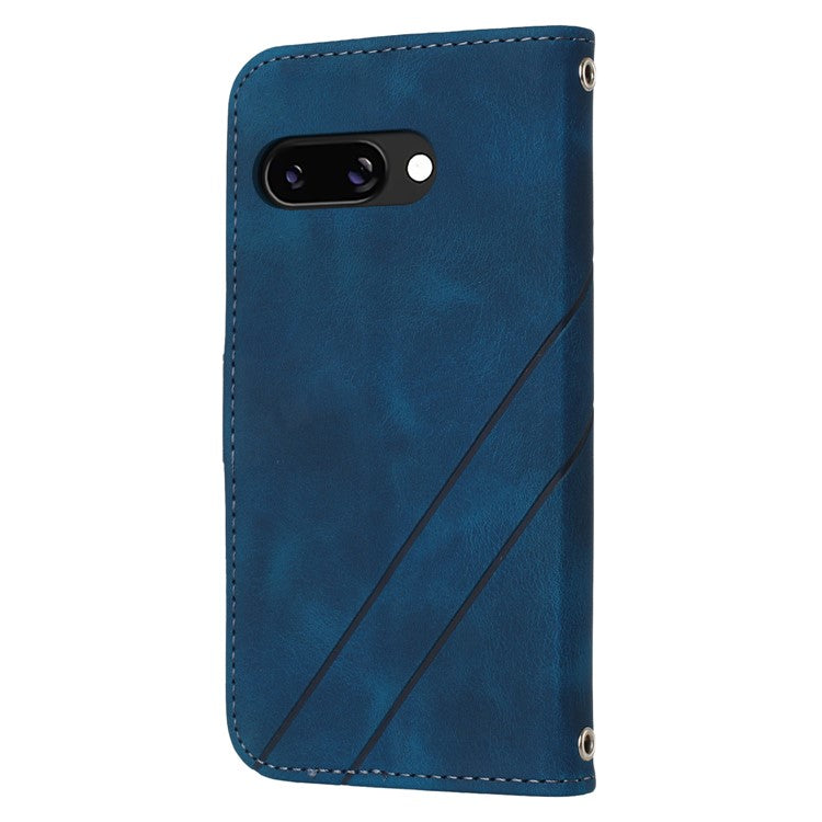 For Google Pixel 9a Case Imprinted Line Leather Phone Cover with Handy Strap - Blue