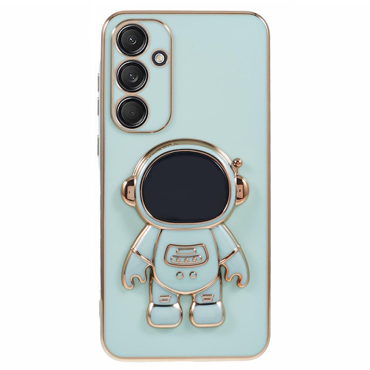 For Samsung Galaxy A15 5G Case Electroplating Soft TPU Phone Cover Astronaut Hidden Kickstand - Cyan