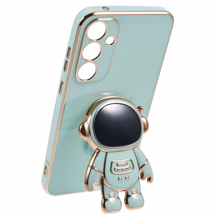 For Samsung Galaxy A15 5G Case Electroplating Soft TPU Phone Cover Astronaut Hidden Kickstand - Cyan