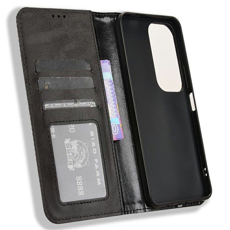 For vivo Y19s 4G Leather Case Wallet Stand Retro Texture Phone Cover - Black