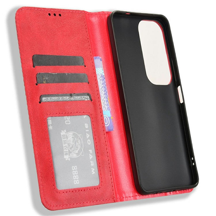 For vivo Y19s 4G Leather Case Wallet Stand Retro Texture Phone Cover - Red