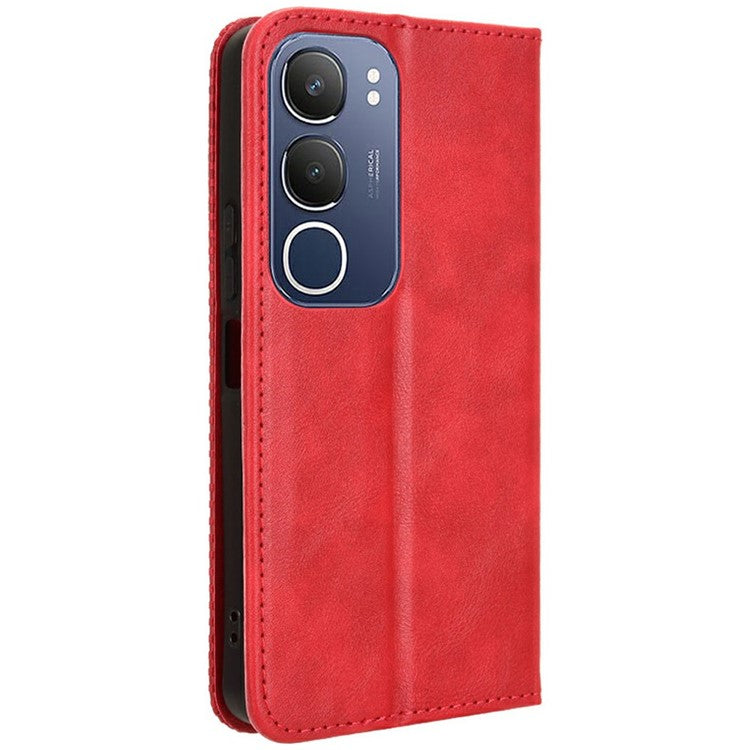 For vivo Y19s 4G Leather Case Wallet Stand Retro Texture Phone Cover - Red