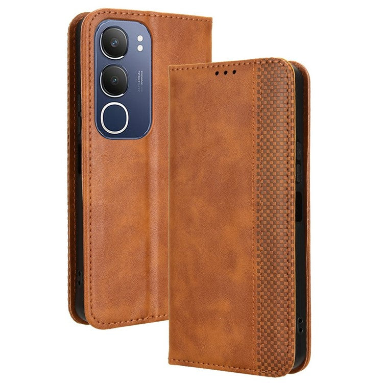 For vivo Y19s 4G Leather Case Wallet Stand Retro Texture Phone Cover - Brown