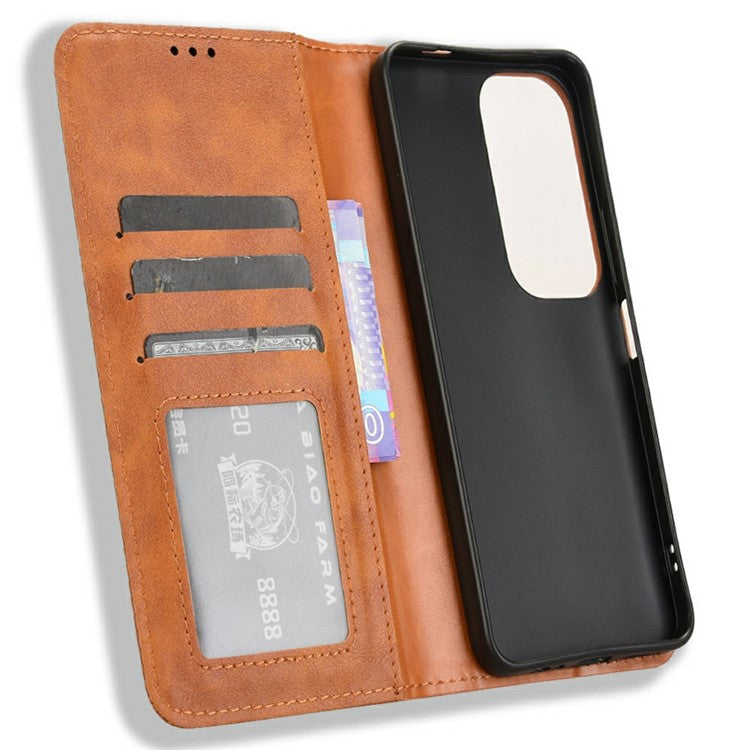 For vivo Y19s 4G Leather Case Wallet Stand Retro Texture Phone Cover - Brown