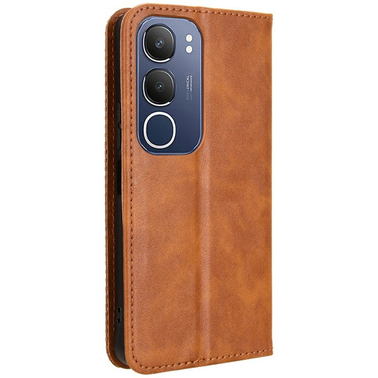 For vivo Y19s 4G Leather Case Wallet Stand Retro Texture Phone Cover - Brown