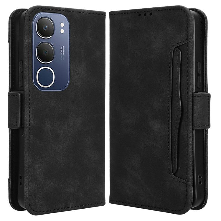 For vivo Y19s 4G Leather Case Phone Wallet Cover with Multiple Card Slots - Black