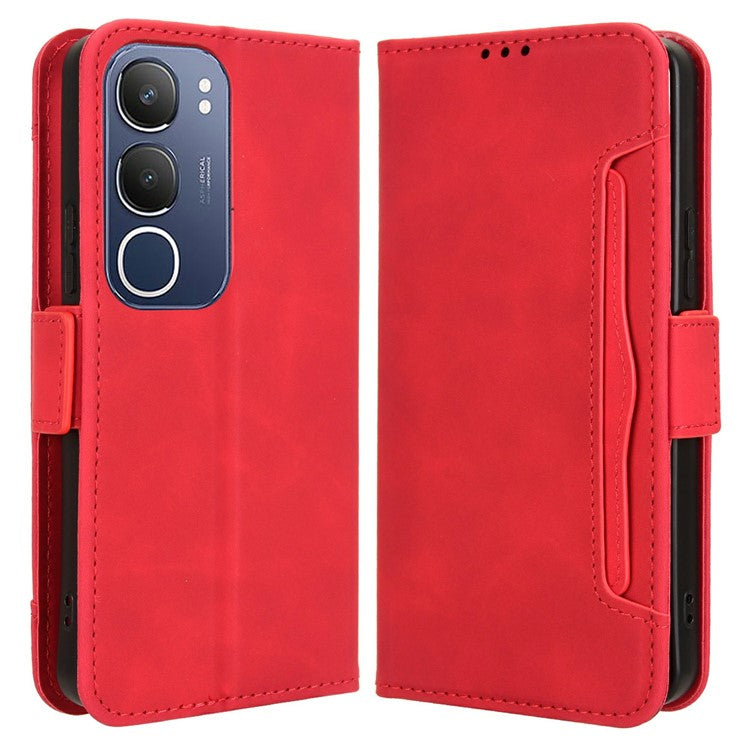 For vivo Y19s 4G Leather Case Phone Wallet Cover with Multiple Card Slots - Red