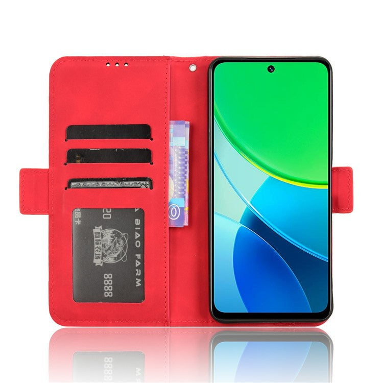 For vivo Y19s 4G Leather Case Phone Wallet Cover with Multiple Card Slots - Red