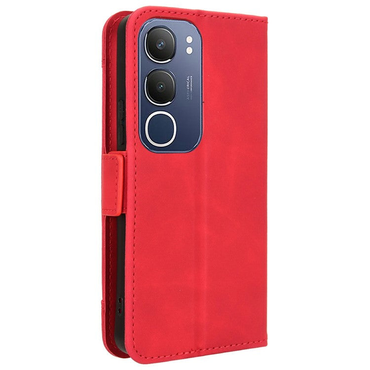 For vivo Y19s 4G Leather Case Phone Wallet Cover with Multiple Card Slots - Red