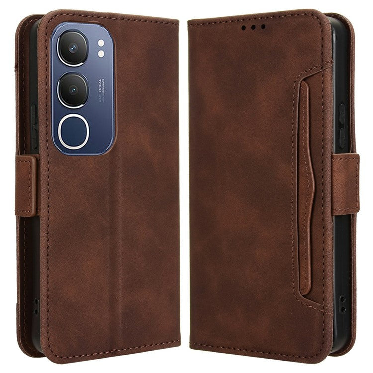 For vivo Y19s 4G Leather Case Phone Wallet Cover with Multiple Card Slots - Brown