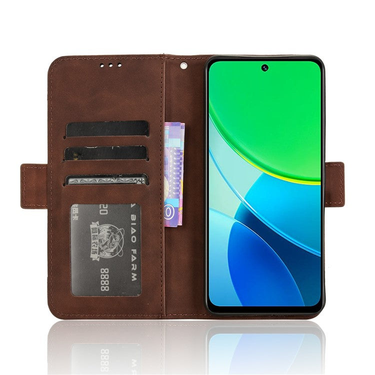 For vivo Y19s 4G Leather Case Phone Wallet Cover with Multiple Card Slots - Brown