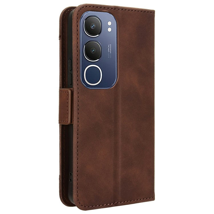 For vivo Y19s 4G Leather Case Phone Wallet Cover with Multiple Card Slots - Brown