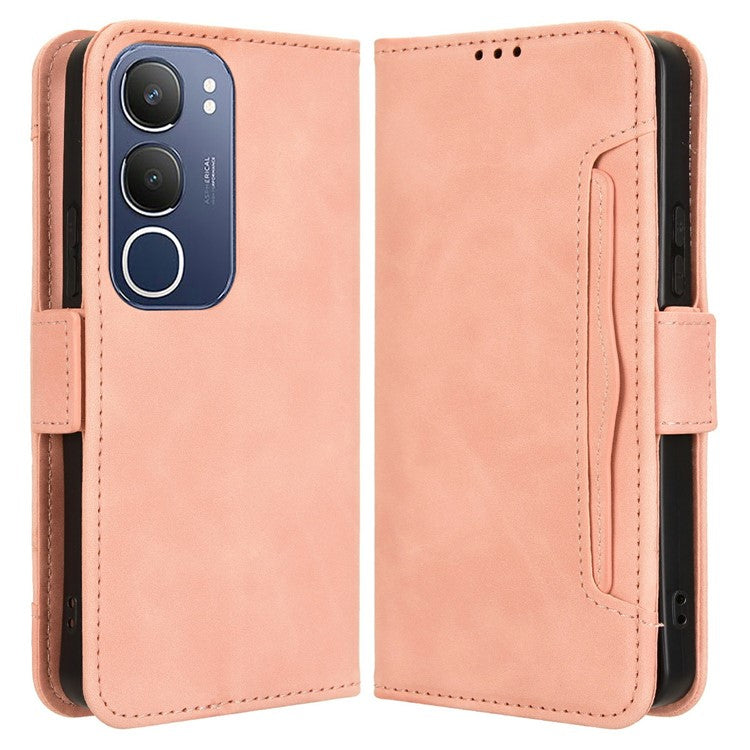 For vivo Y19s 4G Leather Case Phone Wallet Cover with Multiple Card Slots - Pink