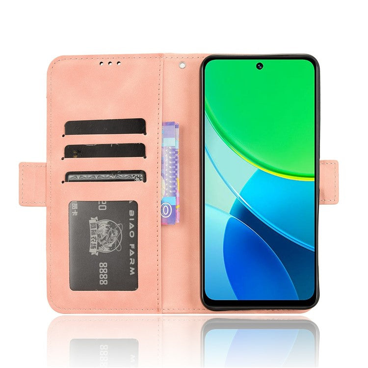 For vivo Y19s 4G Leather Case Phone Wallet Cover with Multiple Card Slots - Pink