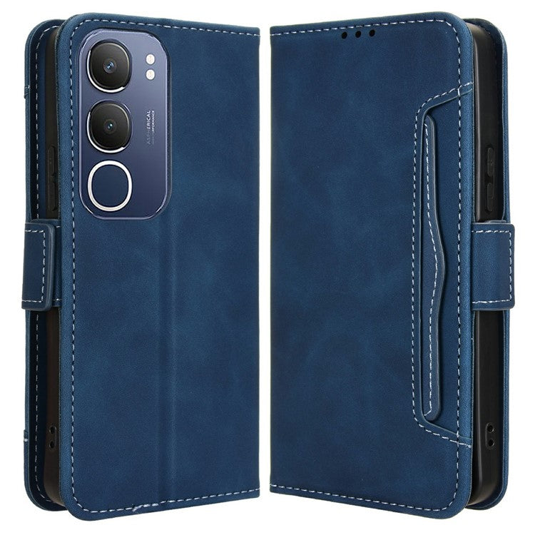 For vivo Y19s 4G Leather Case Phone Wallet Cover with Multiple Card Slots - Blue