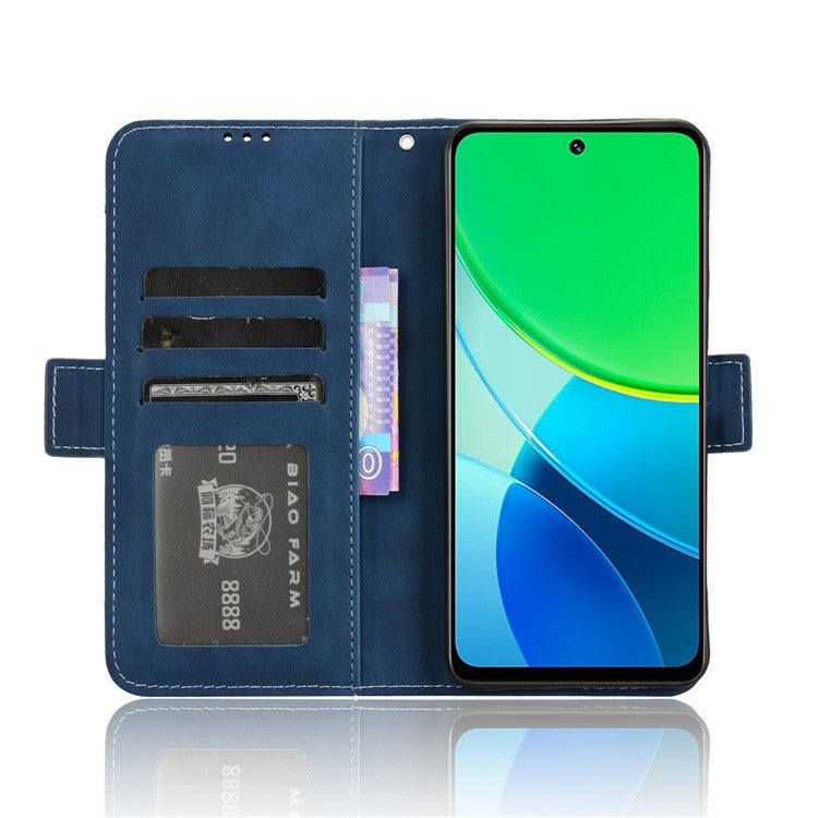 For vivo Y19s 4G Leather Case Phone Wallet Cover with Multiple Card Slots - Blue