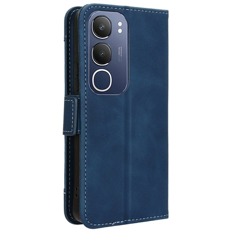 For vivo Y19s 4G Leather Case Phone Wallet Cover with Multiple Card Slots - Blue