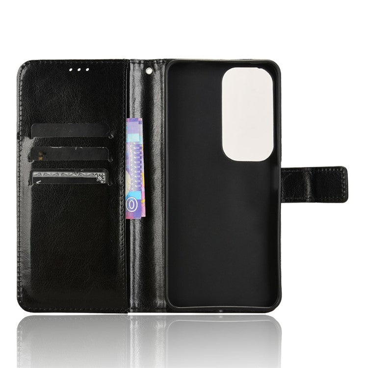 For vivo Y19s 4G Case Crazy Horse Texture PU Leather Phone Wallet Cover - Black