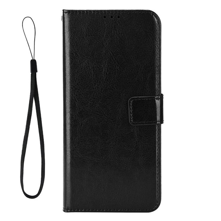 For vivo Y19s 4G Case Crazy Horse Texture PU Leather Phone Wallet Cover - Black