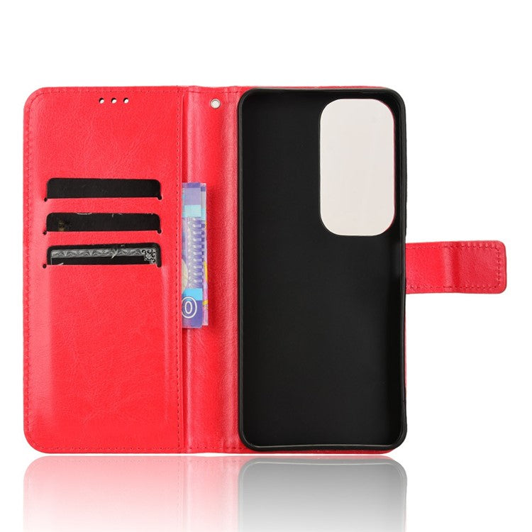 For vivo Y19s 4G Case Crazy Horse Texture PU Leather Phone Wallet Cover - Red