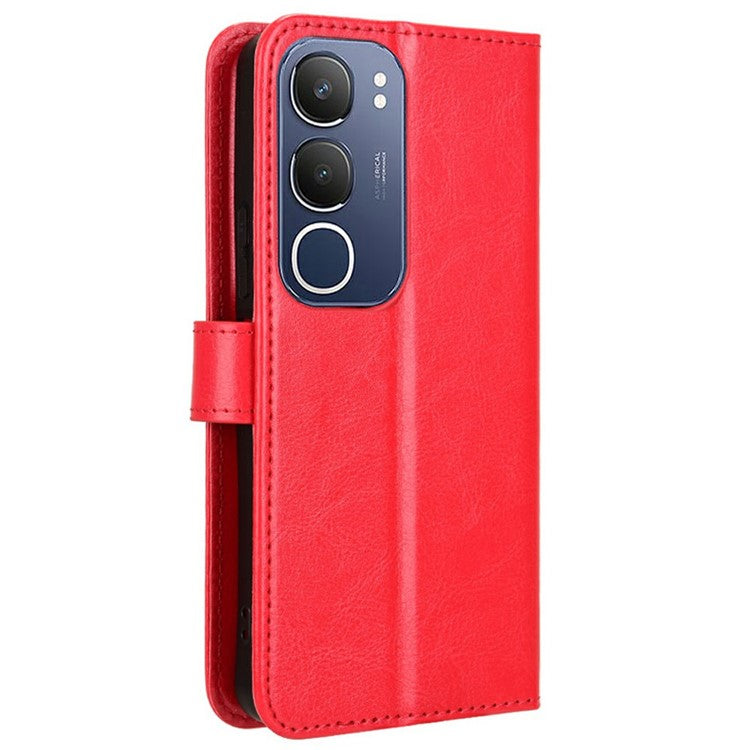 For vivo Y19s 4G Case Crazy Horse Texture PU Leather Phone Wallet Cover - Red