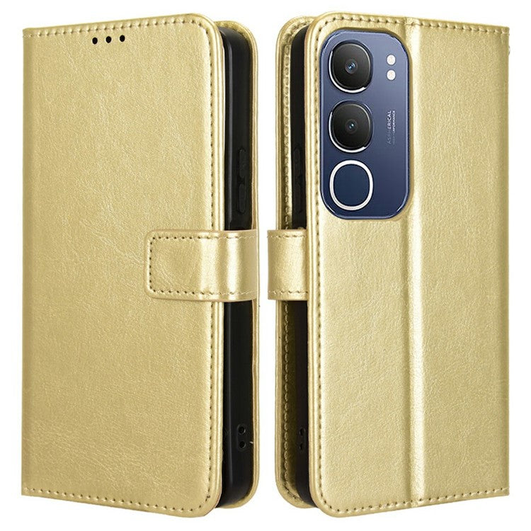 For vivo Y19s 4G Case Crazy Horse Texture PU Leather Phone Wallet Cover - Gold