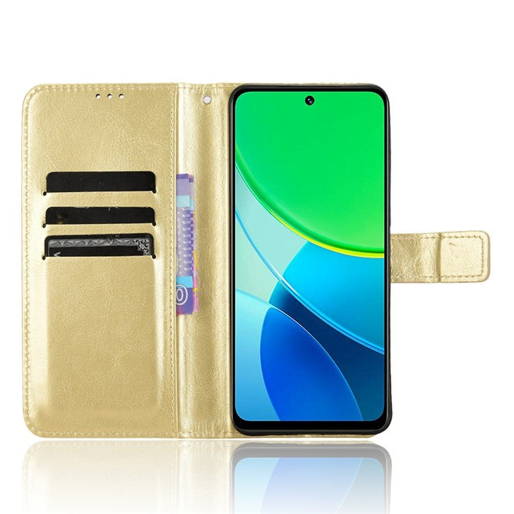 For vivo Y19s 4G Case Crazy Horse Texture PU Leather Phone Wallet Cover - Gold