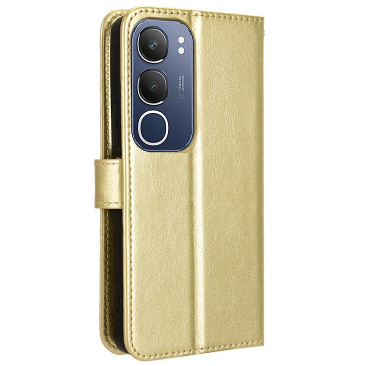 For vivo Y19s 4G Case Crazy Horse Texture PU Leather Phone Wallet Cover - Gold