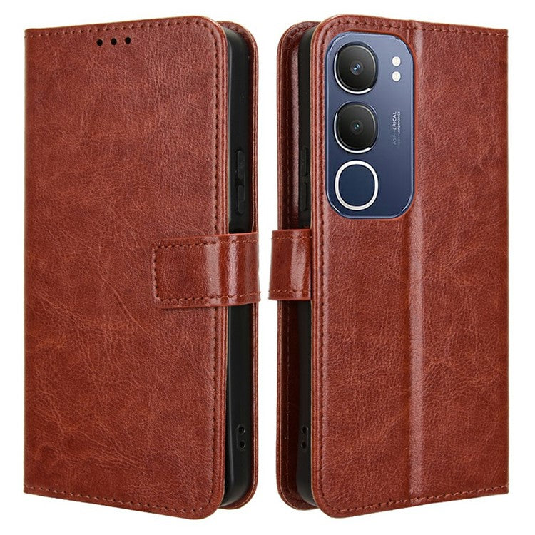 For vivo Y19s 4G Case Crazy Horse Texture PU Leather Phone Wallet Cover - Brown