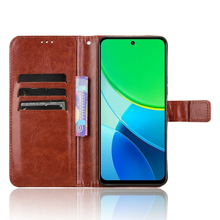 For vivo Y19s 4G Case Crazy Horse Texture PU Leather Phone Wallet Cover - Brown