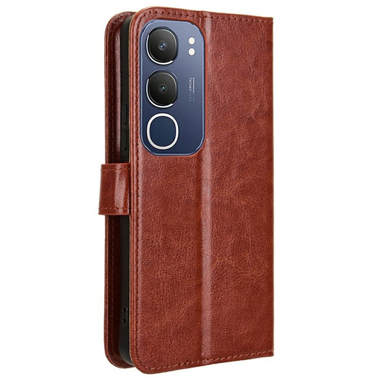 For vivo Y19s 4G Case Crazy Horse Texture PU Leather Phone Wallet Cover - Brown