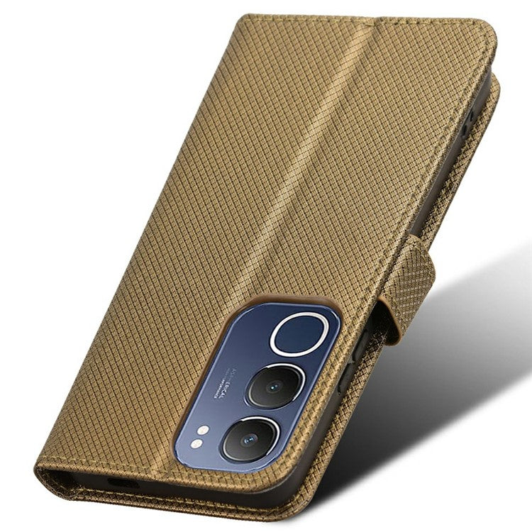 For vivo Y19s 4G Case PU Leather Diamond Texture Wallet Phone Cover - Brown