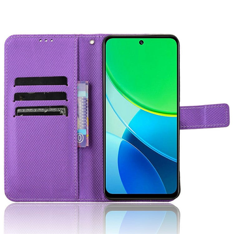 For vivo Y19s 4G Case PU Leather Diamond Texture Wallet Phone Cover - Purple