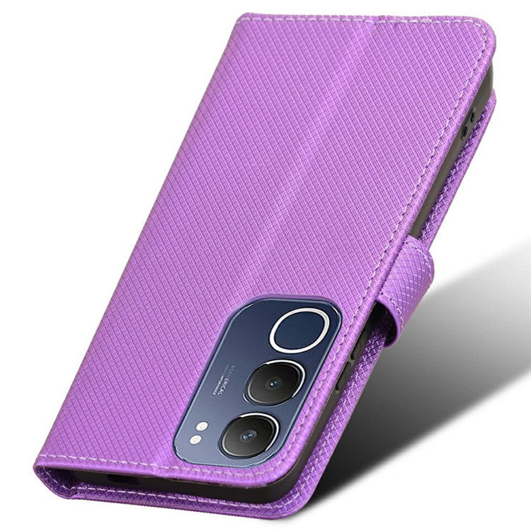 For vivo Y19s 4G Case PU Leather Diamond Texture Wallet Phone Cover - Purple