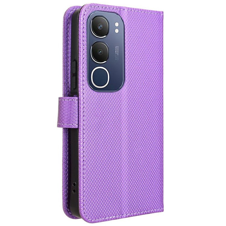 For vivo Y19s 4G Case PU Leather Diamond Texture Wallet Phone Cover - Purple