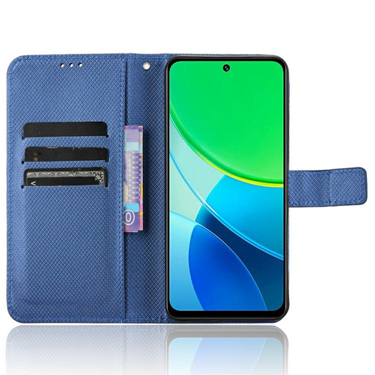 For vivo Y19s 4G Case PU Leather Diamond Texture Wallet Phone Cover - Blue