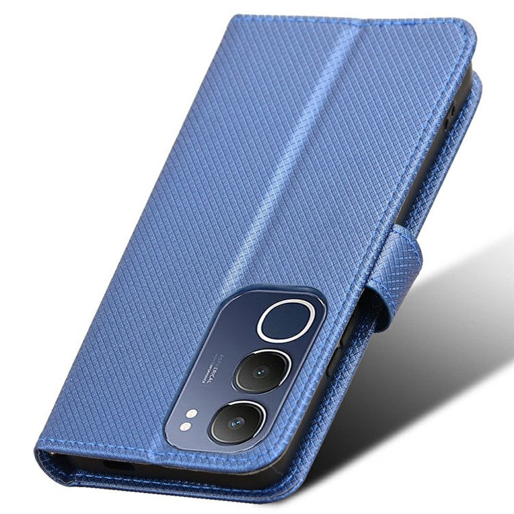 For vivo Y19s 4G Case PU Leather Diamond Texture Wallet Phone Cover - Blue