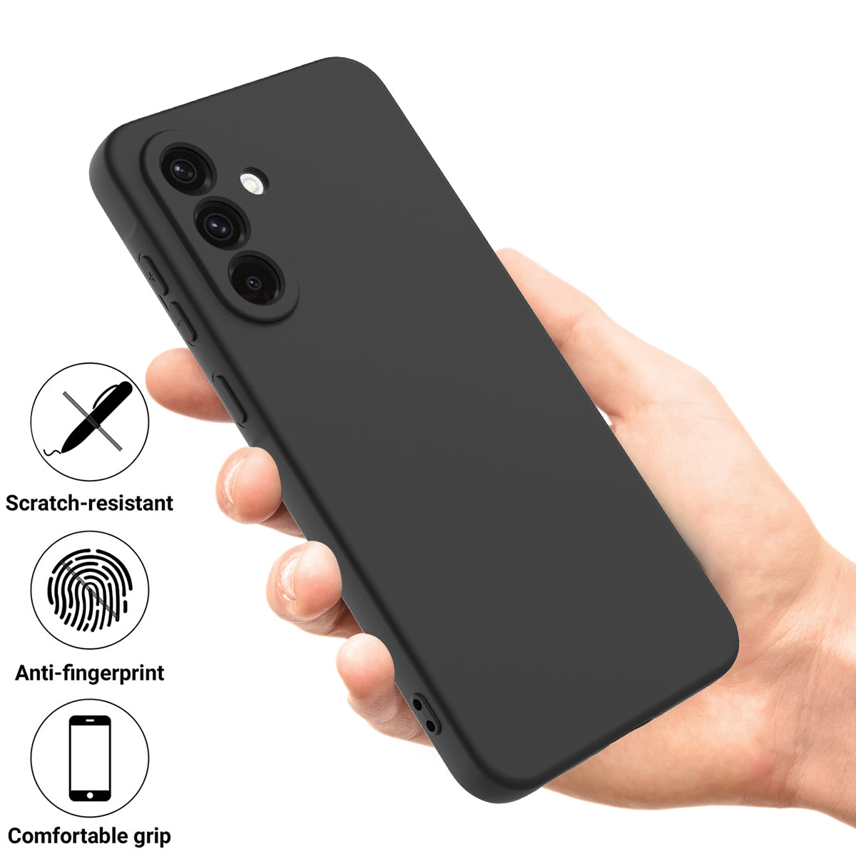 For Samsung Galaxy A36 5G Case Liquid Silicone Phone Back Cover with Hand Strap - Black