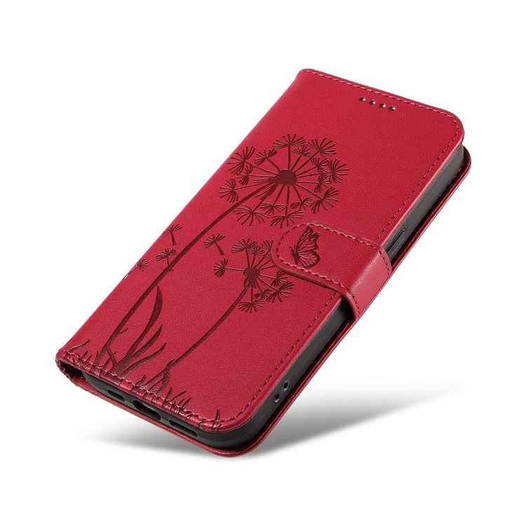 For Samsung Galaxy S24 FE Leather Case Wallet Phone Cover Dandelion Imprint - Red