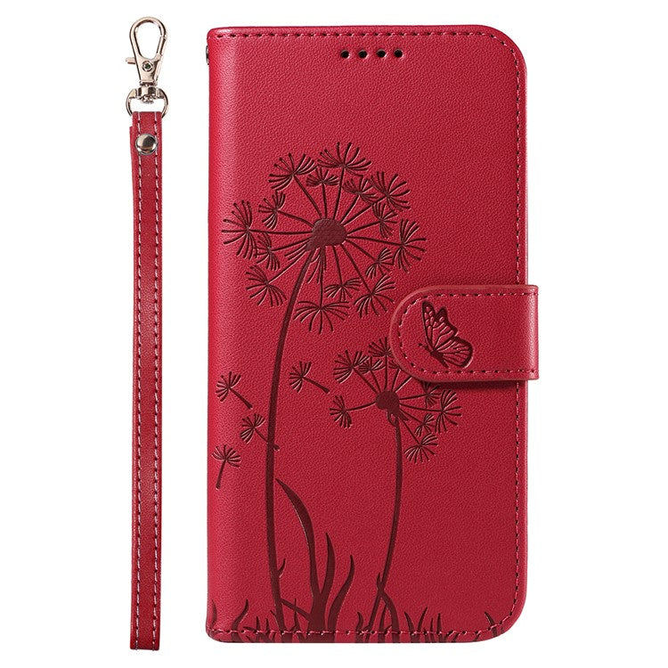 For Samsung Galaxy S24 FE Leather Case Wallet Phone Cover Dandelion Imprint - Red