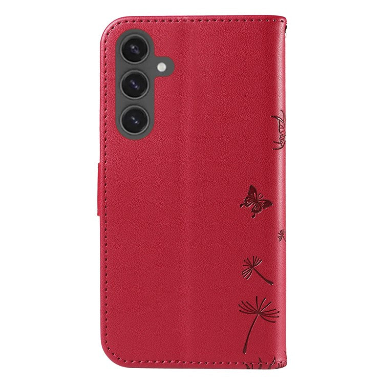 For Samsung Galaxy S24 FE Leather Case Wallet Phone Cover Dandelion Imprint - Red